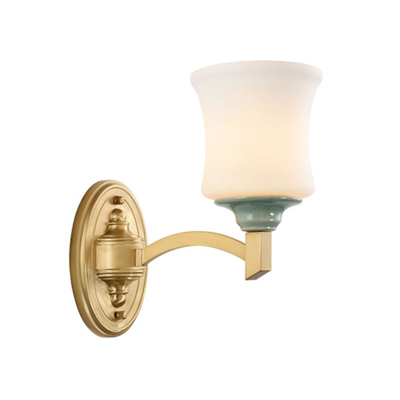 1/2-Light Wall Mount Lamp Modernism Style Bell Shade Frosted Glass Wall Light Sconce in Gold for Dining Room