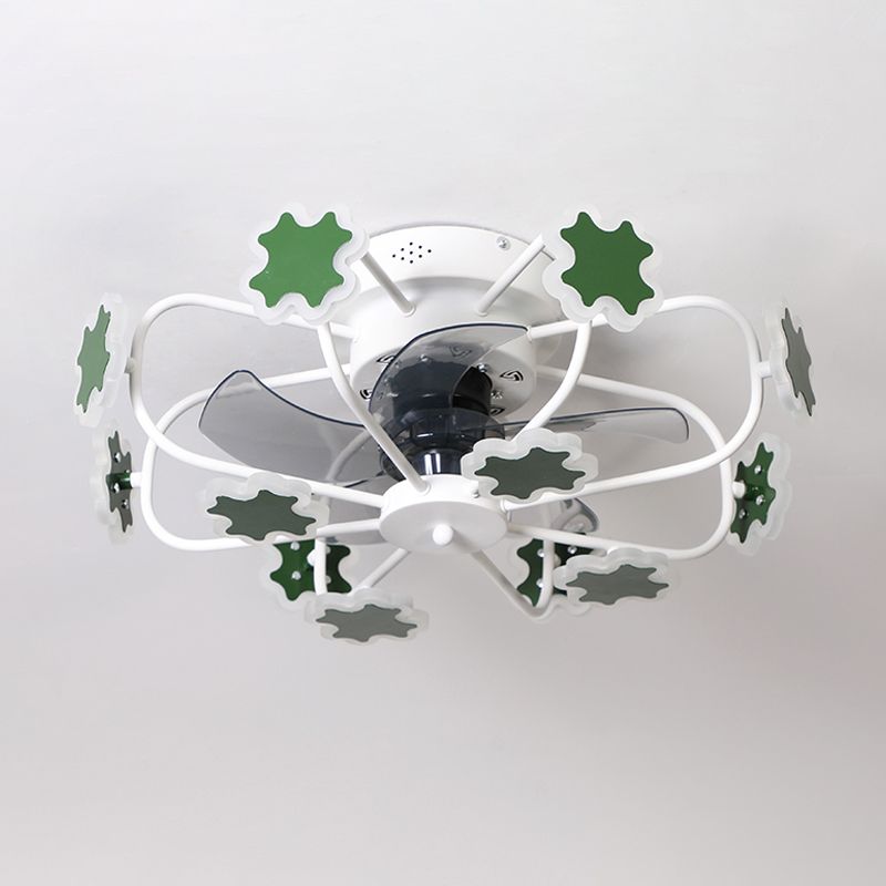 Cage de fleur LED Semi Flush Plafond ventilateur macaron fer 5-lame 23,5 "W chambre semi-flustion Mount Lumière avec décoration croix en gris / blanc / café