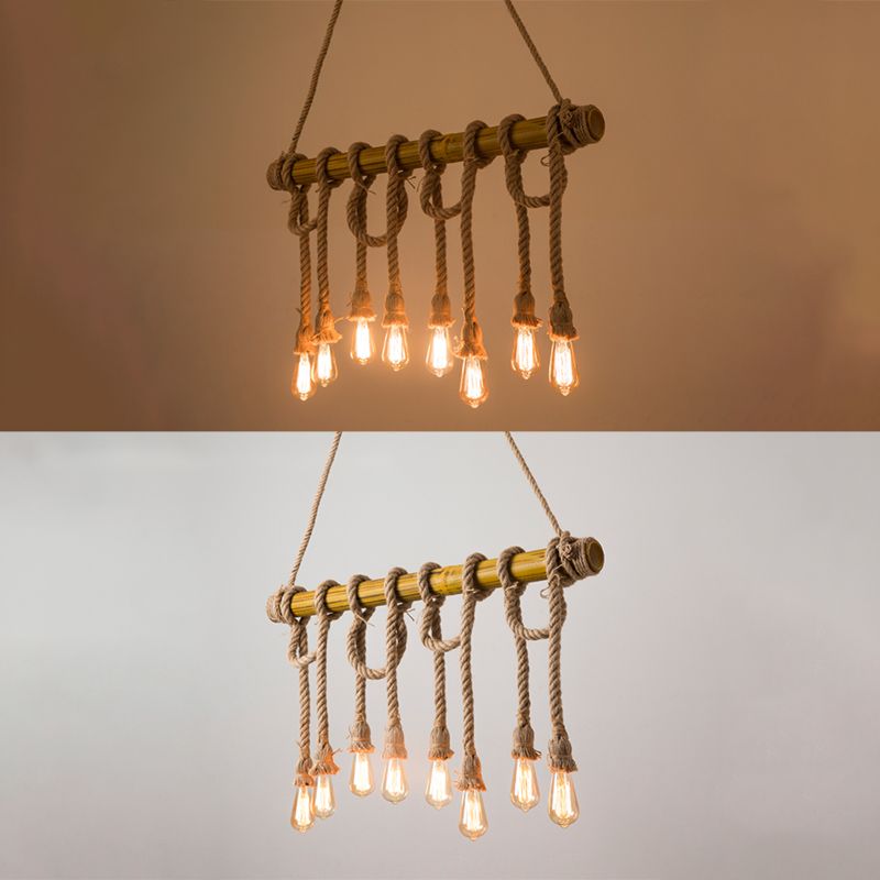 Brown Bamboo Island Pendant Light in Industrial Retro Style Hemp Rope Ceiling Light for Restaurant