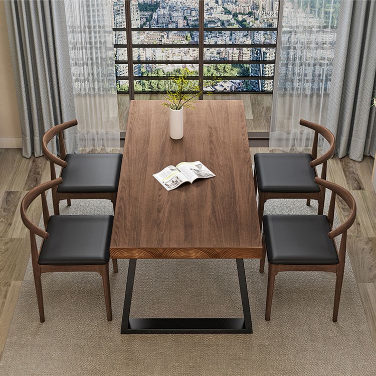 Industrial Wood Dining Table Rectangle Brown Dining Table with Black Frame