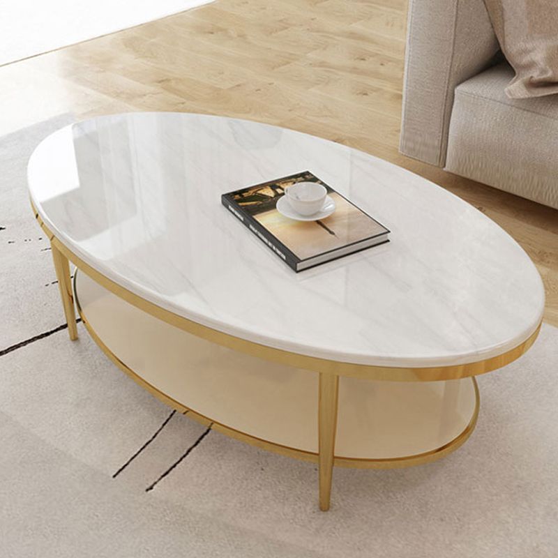 16.5" H Modern 4 Leg Steel Base Marble Oval Top Coffee Table
