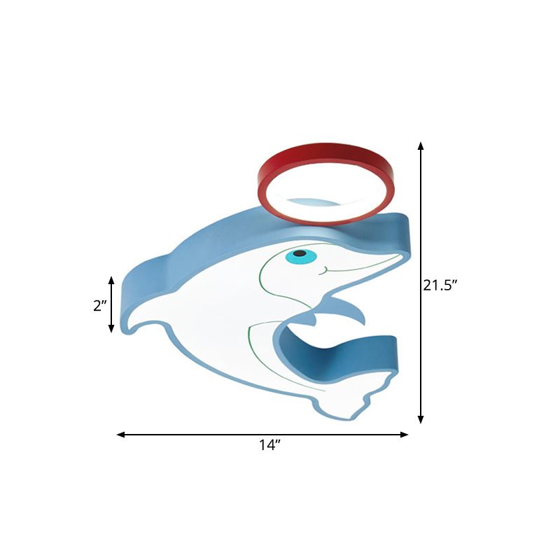 LED-Pendelleuchte im modernistischen Stil mit Acrylschirm, blauer Delphin, nah an der Decke, für Kinder, 14"/16,5" Breite