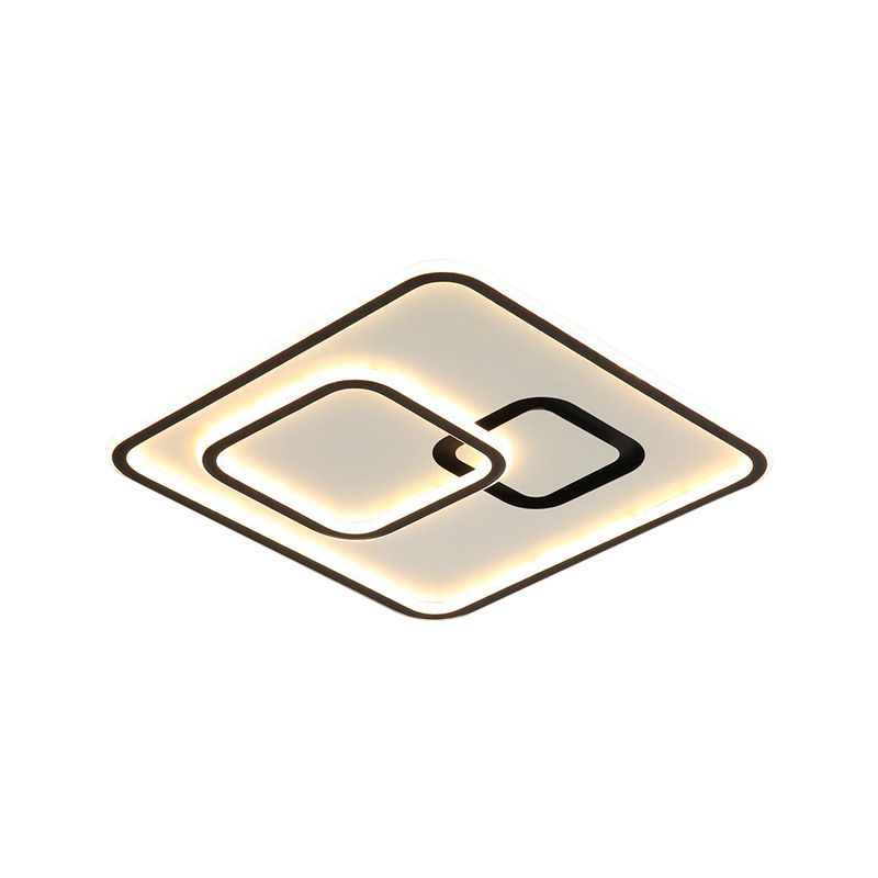 Black Square LED Flush Mount Light Minimalist Acrylic Close to Ceiling Lighting Fixture, 16"/19.5" Width