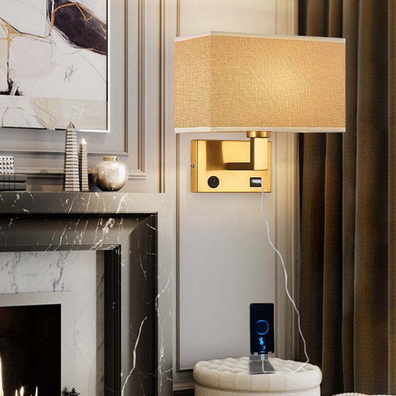 1 - Light Wall Sconce in Black / Gold Metal and Fabric Post Modern Wall Light