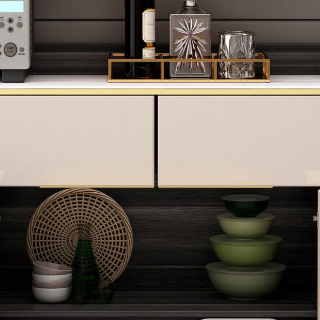 Glam Style Credenza Stone Glass Doors Side Board with Cabinets and Drawers