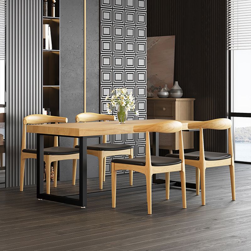 Industrial Trestle Base Dining Table Rectangle Solid Wood Dining Table