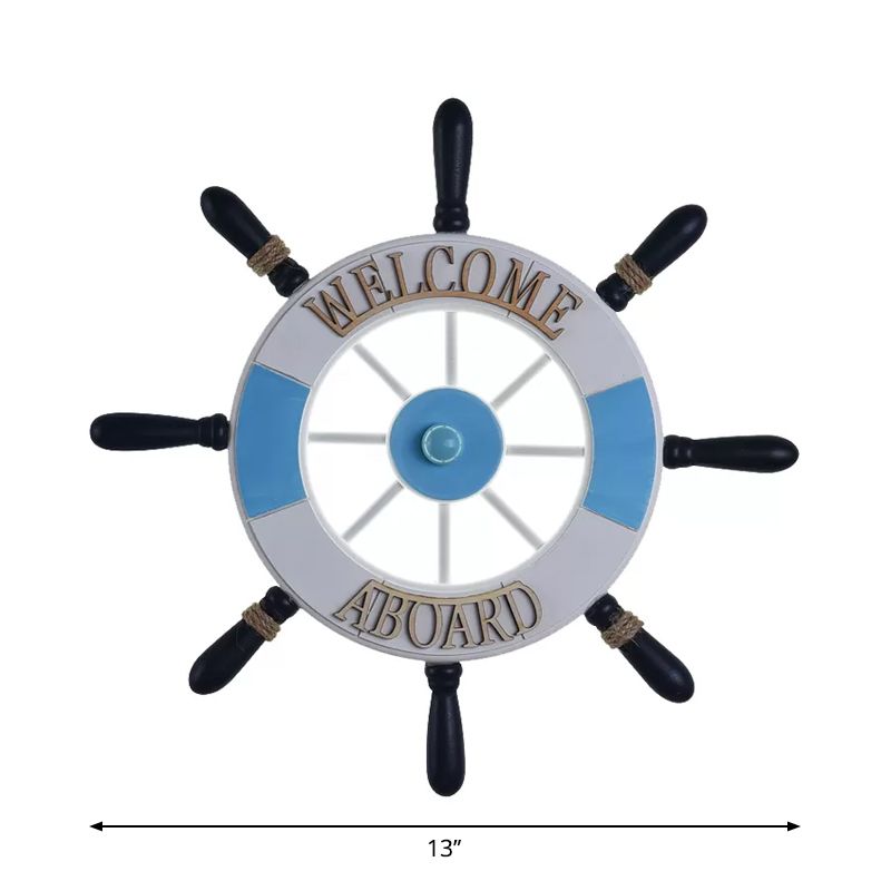 Acrylic Round Flush Wall Sconce Creative LED Wall Mounted Lamp with Wood Rudder Design in Blue, Warm/White Light