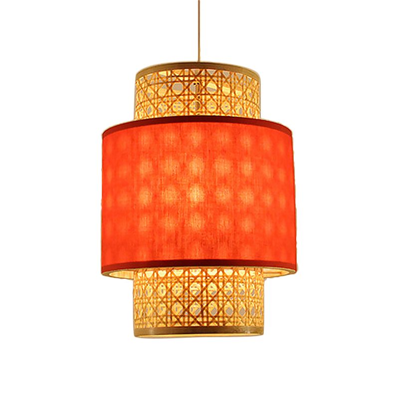 Lumière suspendue de style asiatique avec bambou et ombre en tissu