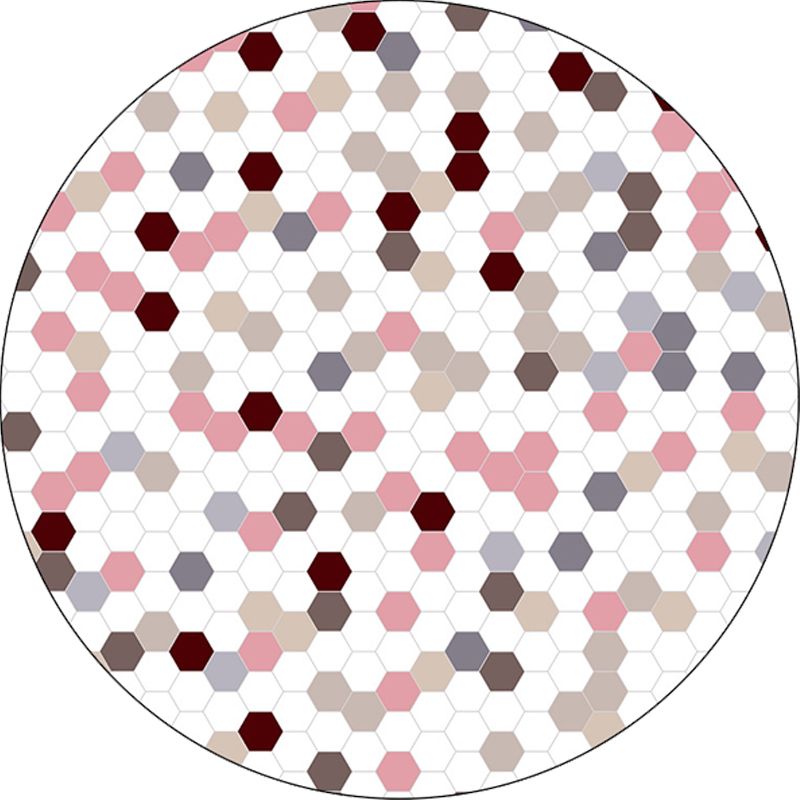 Creative Hexagon Pattern Rug White and Pink Modern Rug Polyester Pet Friendly Washable Non-Slip Area Rug for Decoration