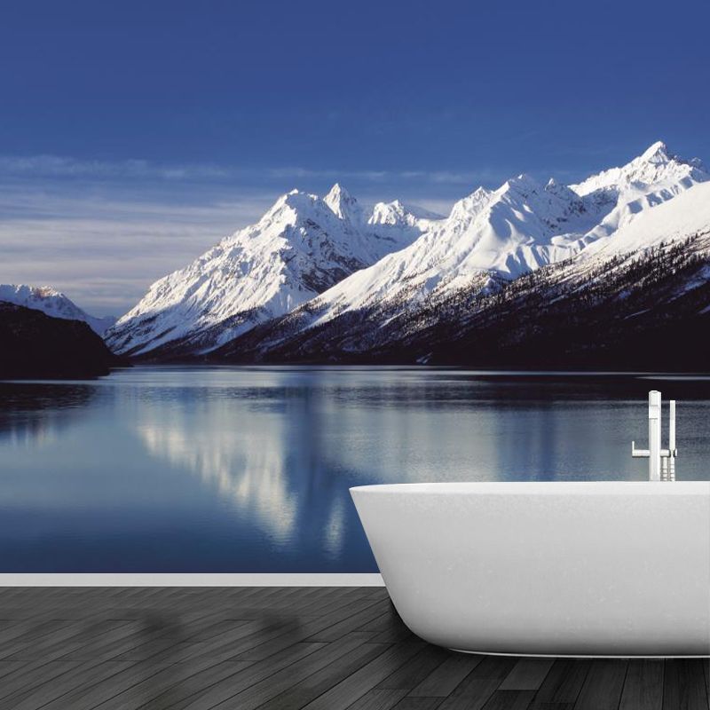 Tranquil Lake Landscape Wall Mural for Home Snowy Mountain Wall Art, Customized Size