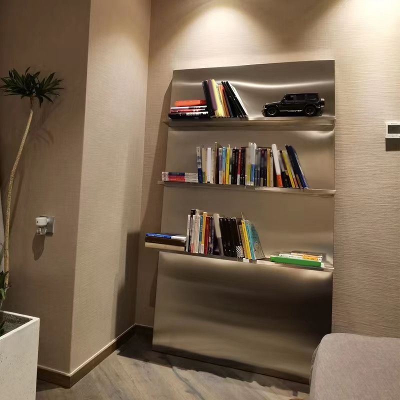 Contemporary Stainless Steel Bookcase Standard Closed Back Bookshelf for Bedroom