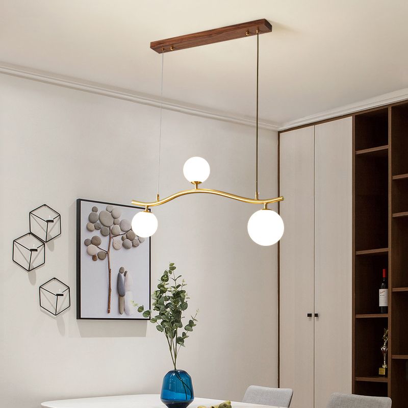 Luz de la isla Sputnik de madera en moderna luz colgante de cobre de estilo artístico con sombra de vidrio