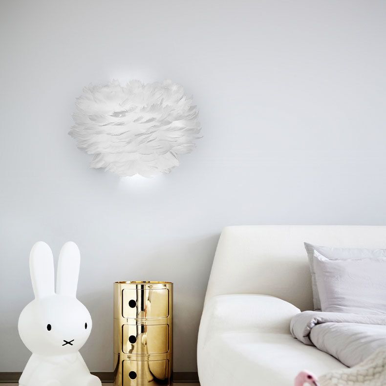 Home Decoration Wall Lamp Modern Ambient Lighting White Feather Sconce for Living Room Bedroom