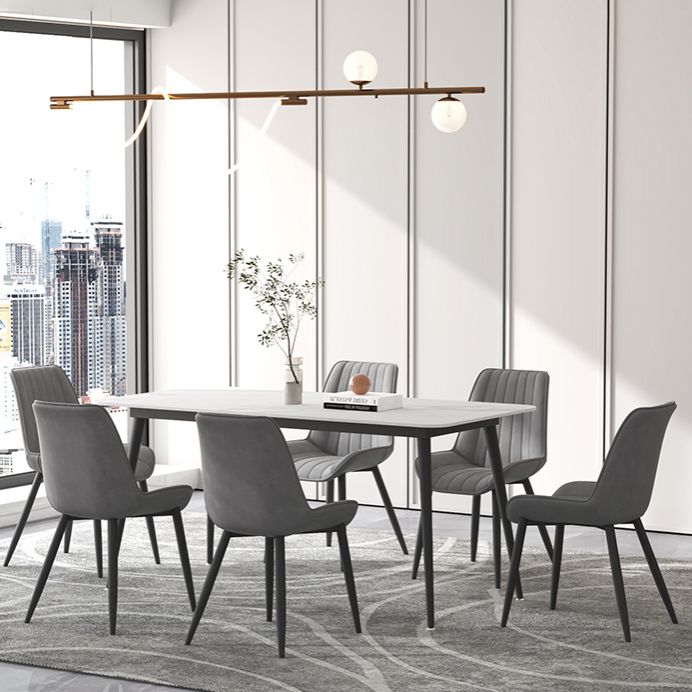 Contemporary Sintered Stone Top Stand Rectangular Dining Set White Standard Dining Set for Kitchen