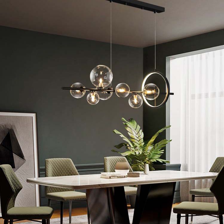 8-Light Contemporary Style Island Light Transparent Glass Globe Shade Simplicity LED Lighting Pendant for Kitchen Bar