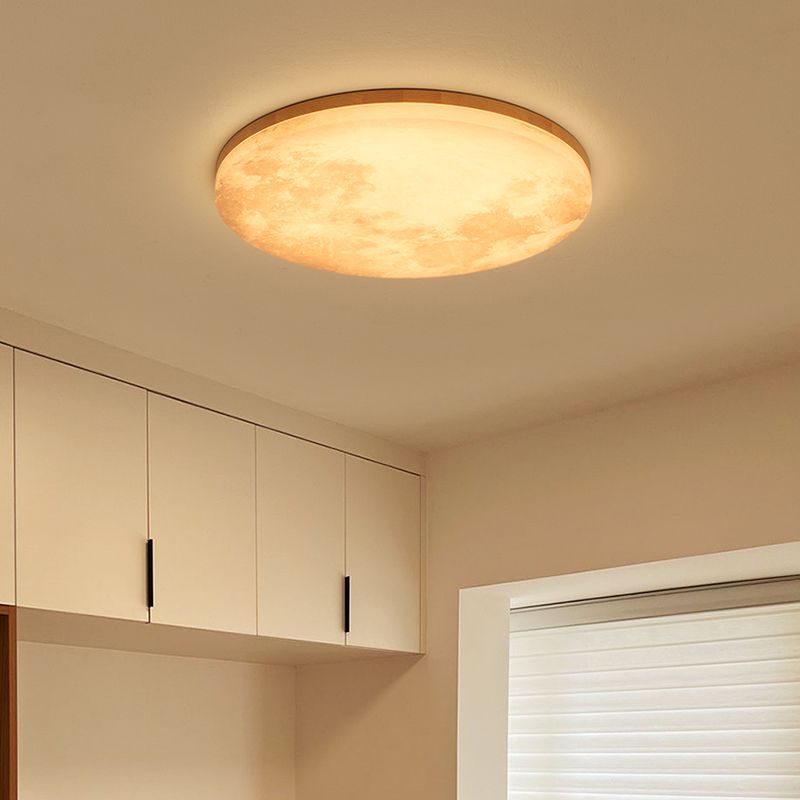 Modernism Circle Flush Mount Ceiling Light Fixture with Wood for Bedroom