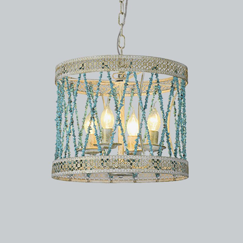 Steencilinder kroonluchter lamp retro 4/6 bollen blauwe hanger verlichtingsarmatuur met verstelbare ketting