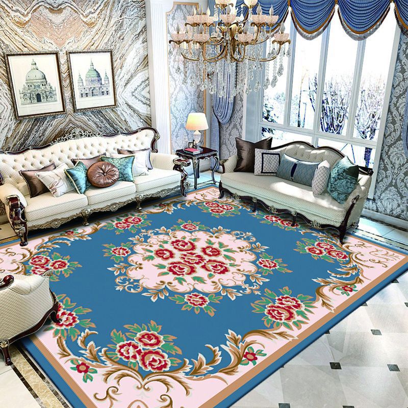Dark Red Extravagant Rug Polyester Graphic Area Rug Non-Slip Backing Rug for Drawing Room