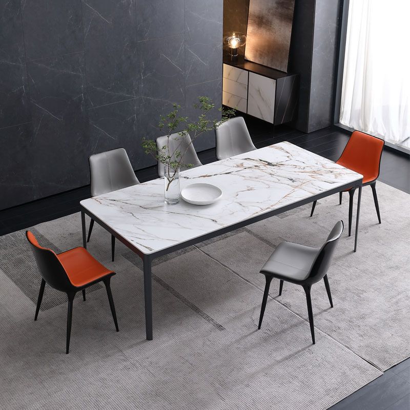 Metal Contemporary Rectangular Dining Table with 4 Legs Sintered Stone Table for Home