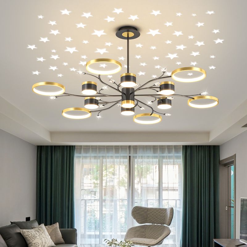 12 heads a sospensione Luce a sospensione Simplicità Fissature di illuminazione lampadario in oro nero