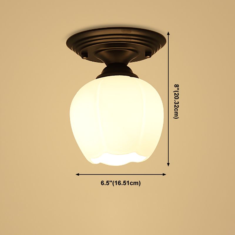Black Close to Ceiling Light Simple-Style Glass Shade Semi Flush Mount Ceiling Light