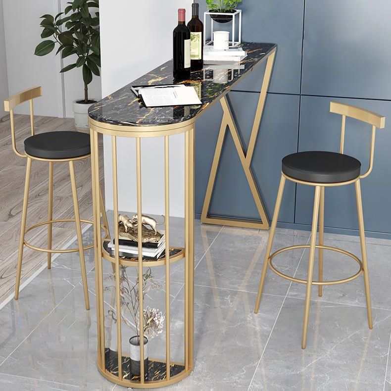 Contemporary Low Back Barstools Round Bar Stools with Gold Metal Legs
