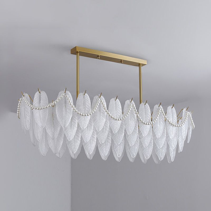 Feather-Shaped Island Light Fixtures Modernism Glass Island Pendant Lights in White Finish