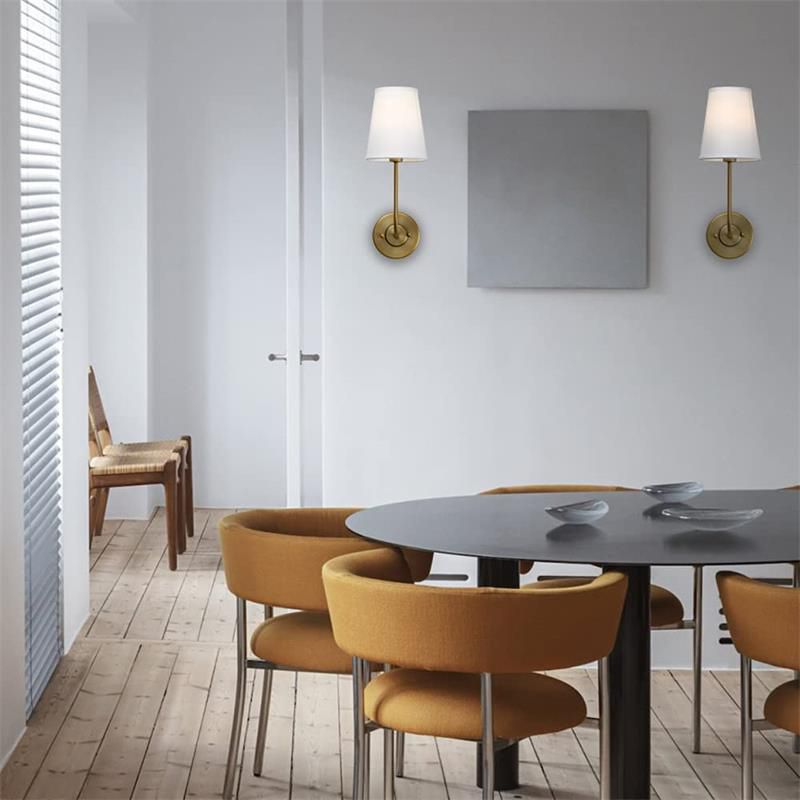 Modern Single Bathroom Vanity Light Black/Brass Metal Bath Bar with Fabric Shade