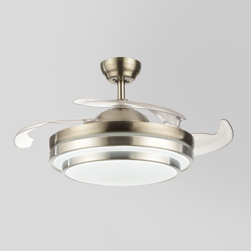 Ventio a soffitto a LED moderno leggero a strati argento rotondo a 4 lale a filo con ombra acrilica, largo 19 "