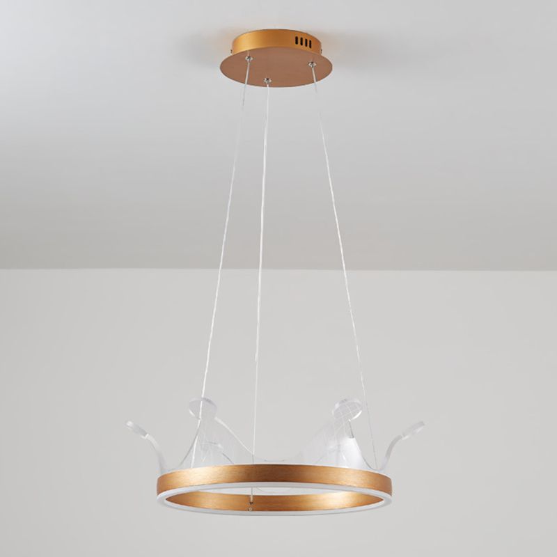 Minimalist LED Suspension Light Gold Crown Shaped Chandelier with Acrylic Diffuser