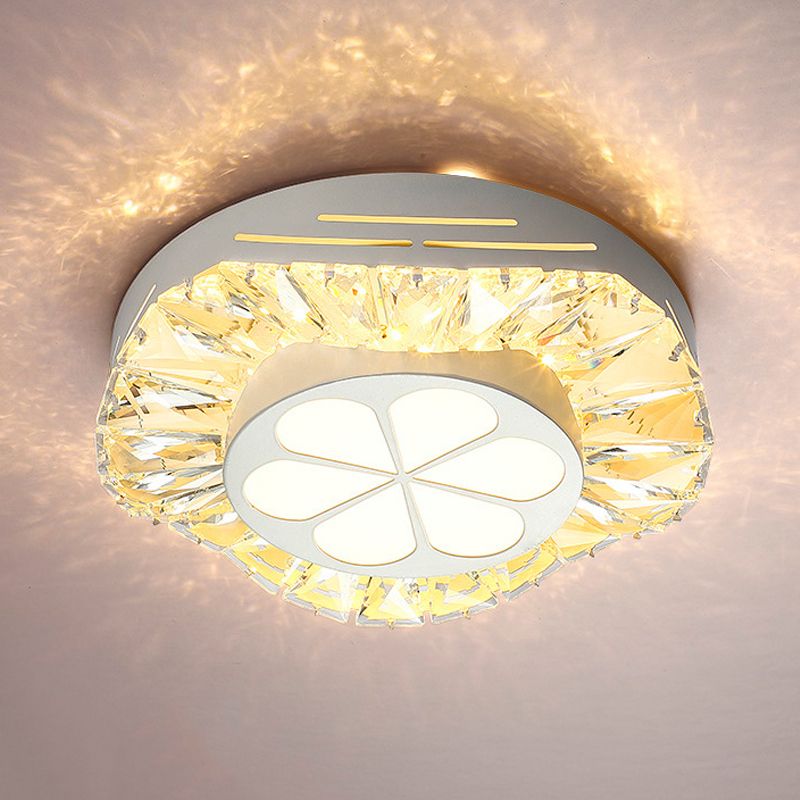 LED Bloom Acrylic Flush Mounted Ceiling Light Contemporary White Finish Clear Crystal Flushmount