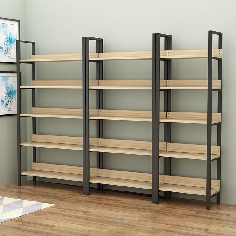 Metal and Wooden Shelf Bookcase Open Modern Brown Book Shelf for Office