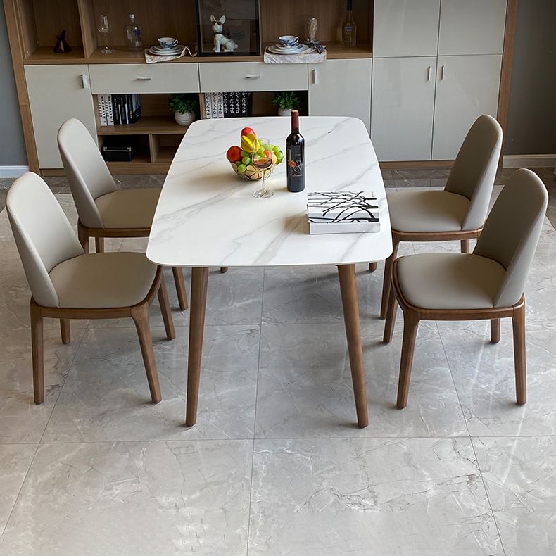 Modern Sintered Stone Dining Table Rectangular Dining Table Set with Solid Wood Base