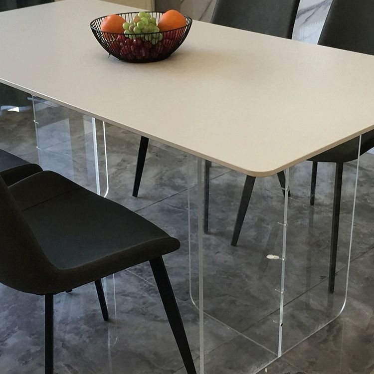 White Stone Dinette Table with Acrylic Base Modern Rectangle Dining Table