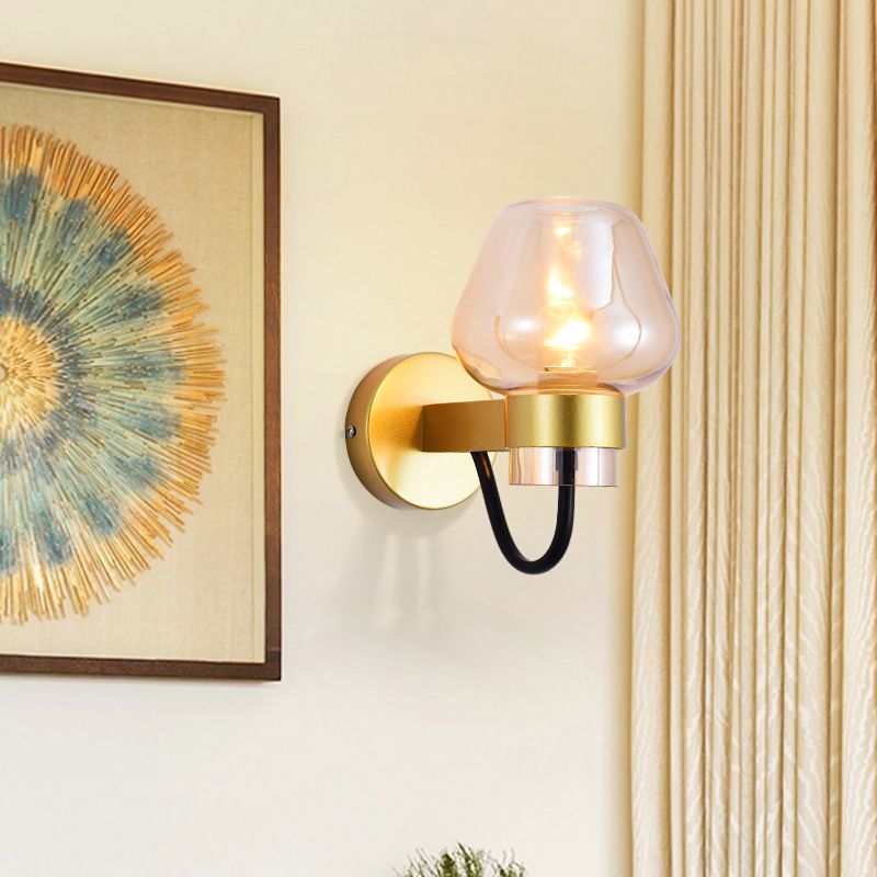 Modern Style Brass Wall Light Bowl Wall Sconce with Glass for Living Room