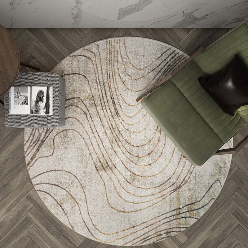 Unique Swirl Striped Pattern Rug Green and Beige Modern Rug Polyester Washable Non-Slip Pet Friendly Carpet for Parlour