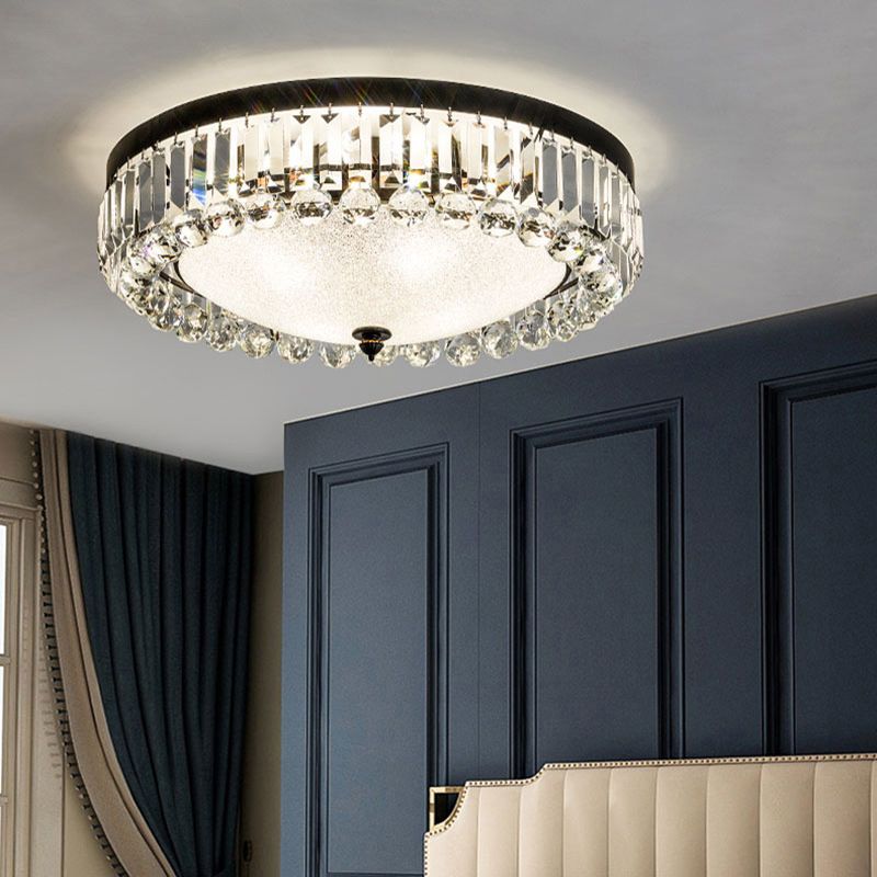 Dome Shaped Ceiling Lighting Modern Cut-Crystal Black Flush Mount Lamp for Bedroom