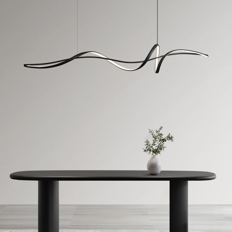 Black LED Island Hanging Lamp Strip Shape Island Lamp with Acrylic Shade for Dining Room