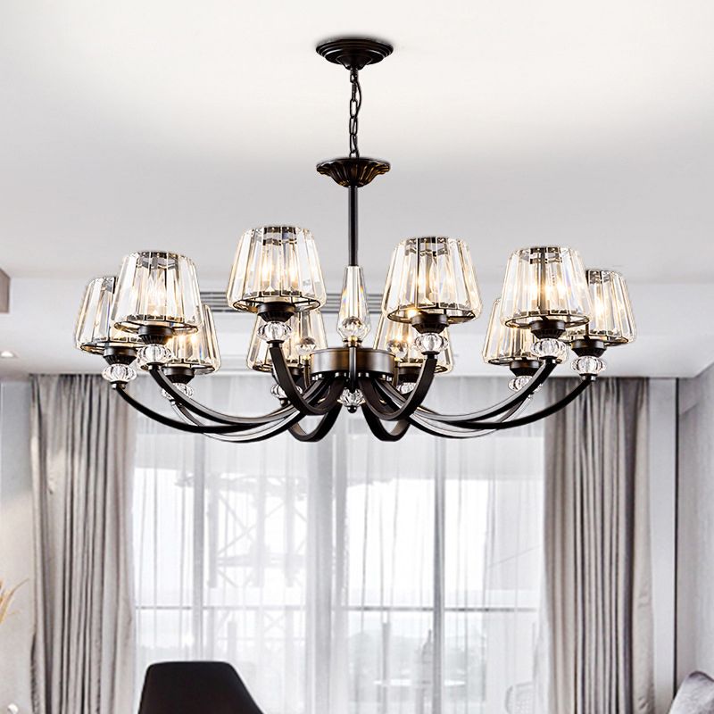 Ceiling Pendant Lamp Classic Bedroom Chandelier with Cone Crystal Shade in Black