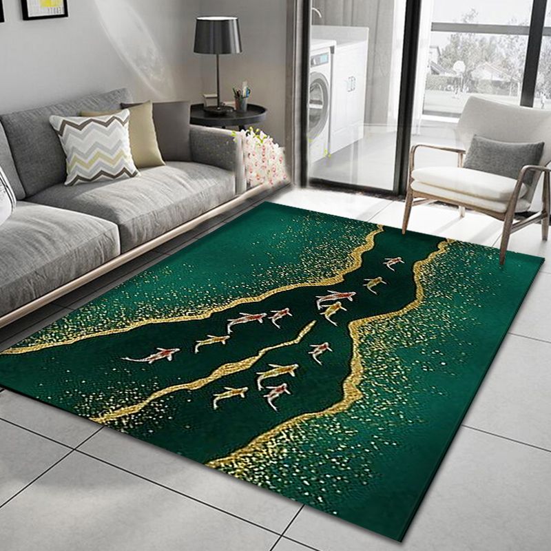 Síntesis de alfombra de patrón de pescado verde alfombra moderna alfombra antideslizante para decoración para decoración