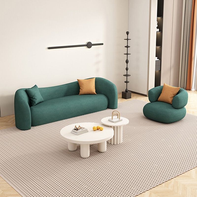 33" Wide Contemporary Sofa Green Leather Pillows Stationary Seating