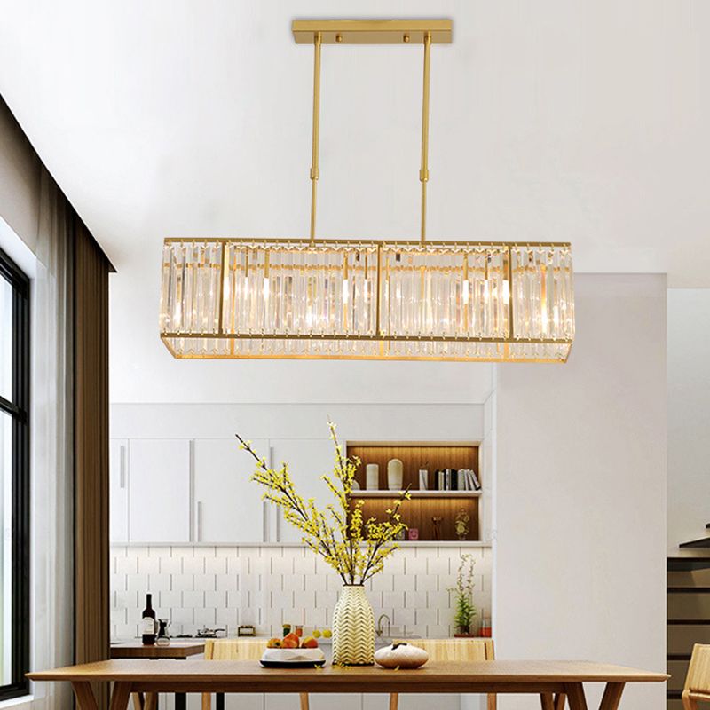 Contemporary Hanging Light Rectangular Island Lighting with Crystal for Dining Room