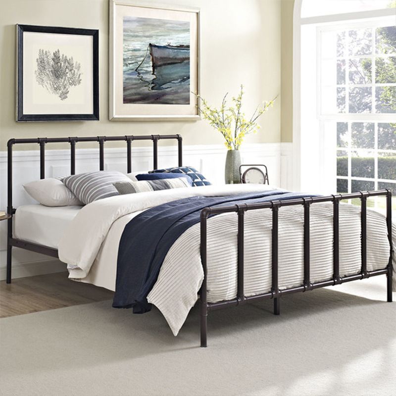 Slat Bed with Iron Frame Headboard and Metal Legs Tall Clearance