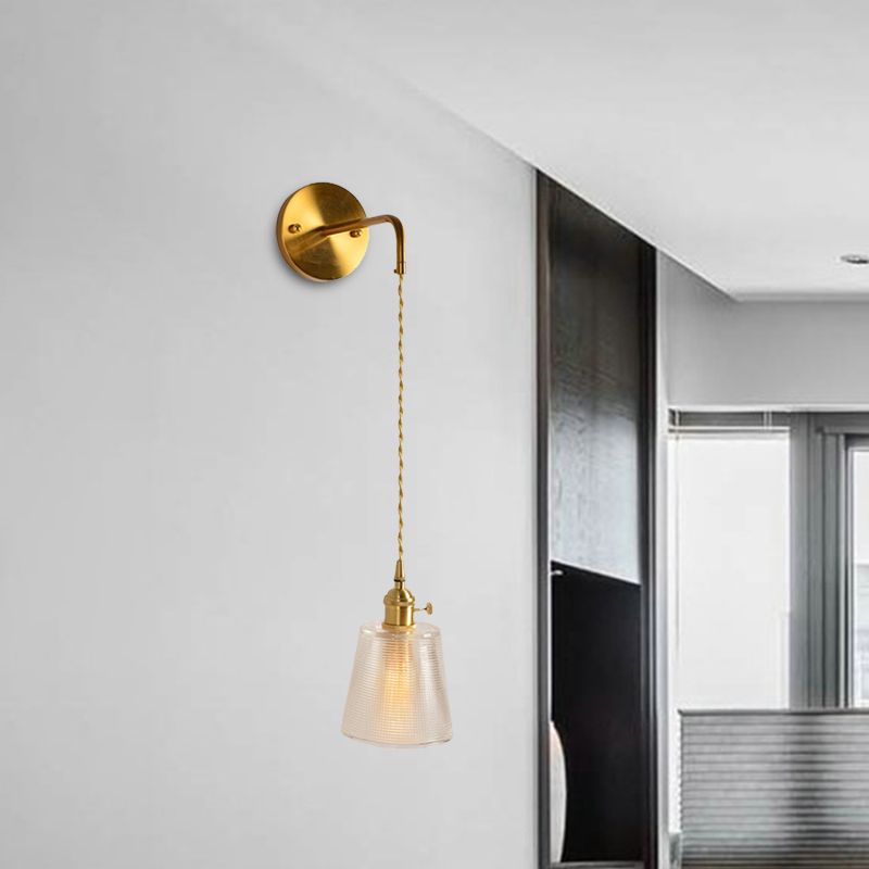 Prismatic Glass Gold Wall Sconce Cylinder/Barrel/Flower Single Bulb Traditionalism LED Wall Mount Light Fixture