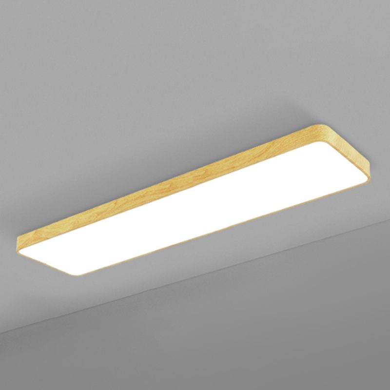 Light-Wood Grain Rectangle Flush Lamp Minimalistic LED Aluminum Flush Mount Ceiling Light