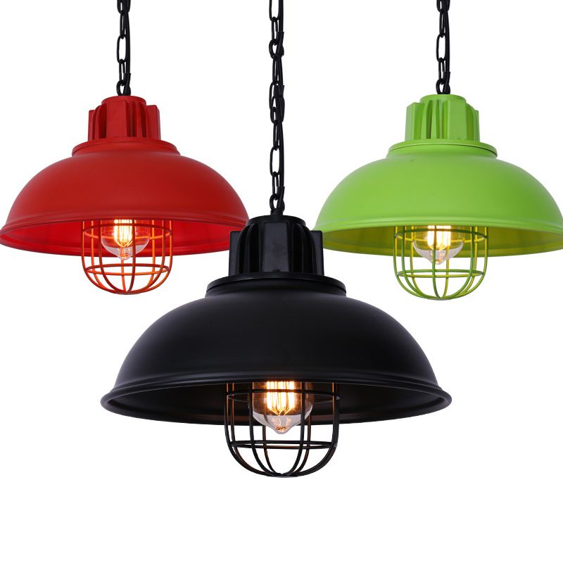 Lampada a sospensione singola a filo commerciale a forma di ciotola industriale a forma di ciotola con protezione a gabbia