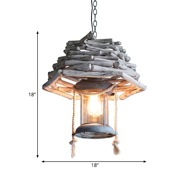 Lanternhängele-Anhänger Leichtes Vintage Holz 1-Licht weiße Deckenlampe für Foyer