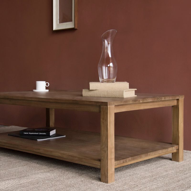 17"H Contemporary Coffee Table Solid Wood Coffee Cocktail Table with Storage
