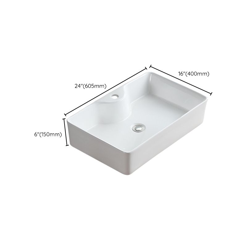 Modern Bathroom Sink Porcelain Rectangular Vessel with Pop-Up Drain