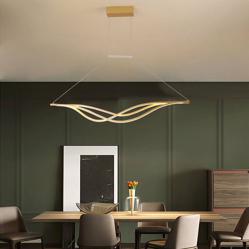 Luminaire île en forme d'onde en métal lampe à suspension à LED minimaliste pour salle à manger
